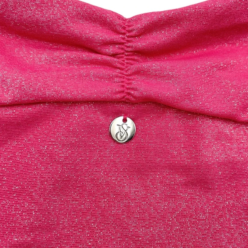 Victoria's Secret Nwt Pink Shimmer Side Tie Ruched Front Swim Bikini Bottom M